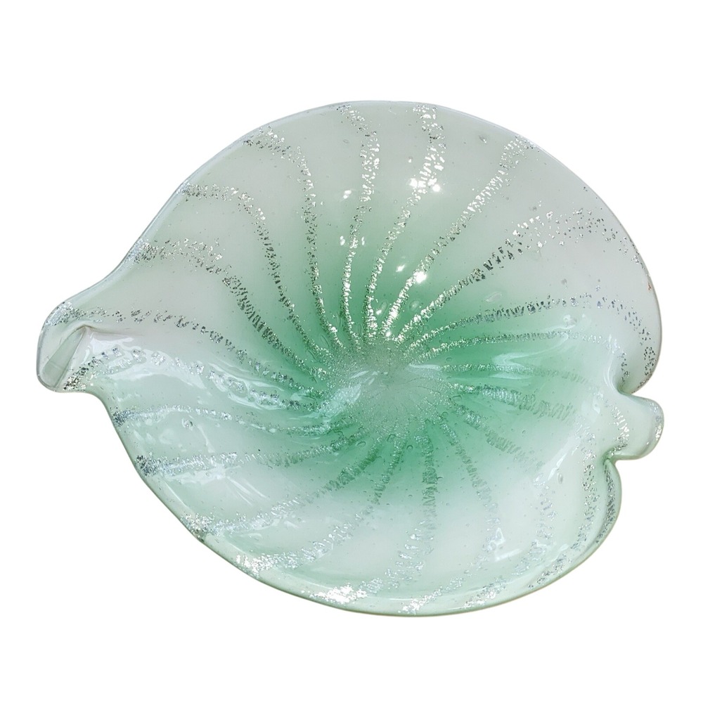 Murano Alfredo Barbini Circus Tent Glass Bowl Mint White Silver Flecks MCM